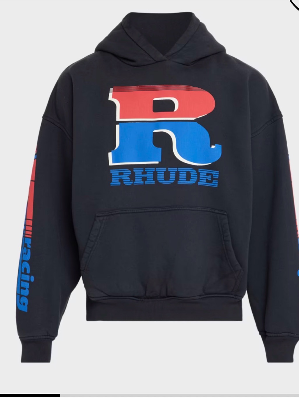 Rhude Black Crewneck Hoodie With Red & Blue Racing Logo
